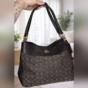 Coach Lexy Monogram Black and Grey Signature Shoulder Bag